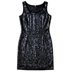 TALBOTS 100% Silk Sequins Black Dress 2 Cocktail Party Sexy Wedding Guest $299